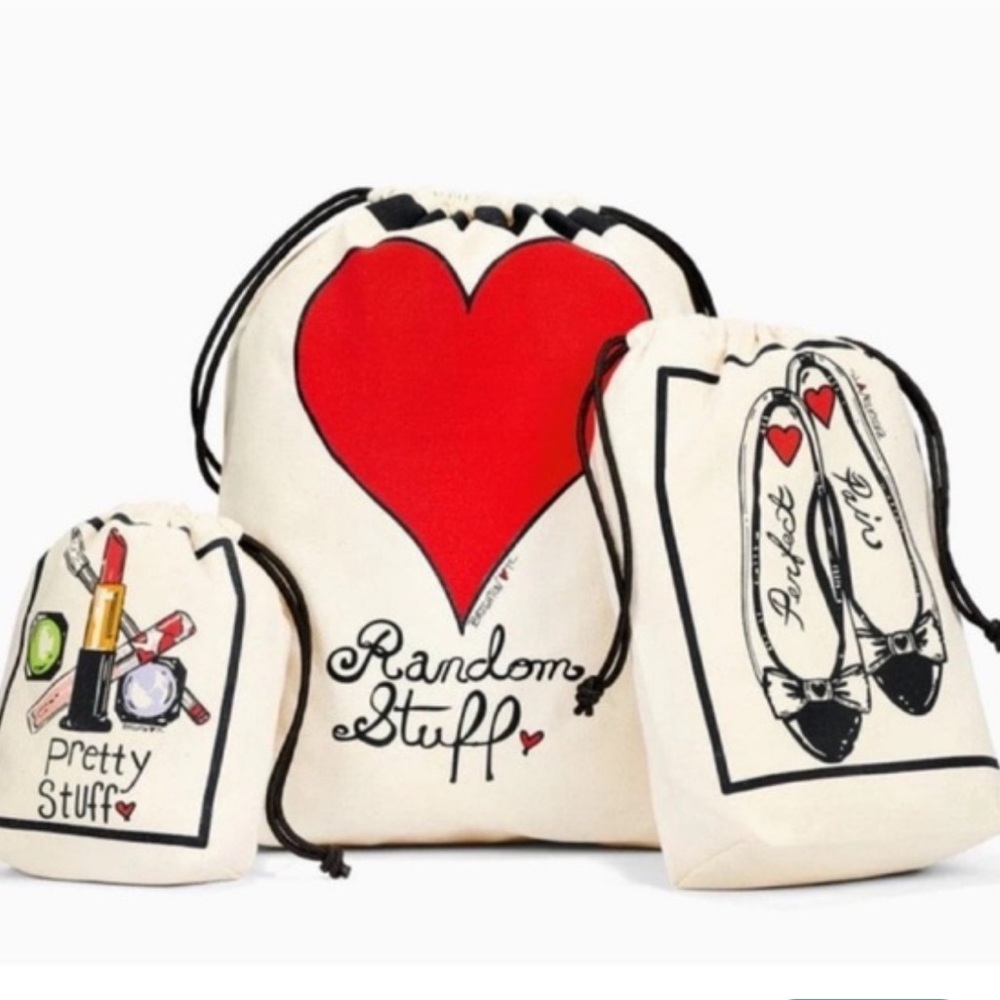 Brighton 3-Piece Travel Drawstring Canvas Bags NWT